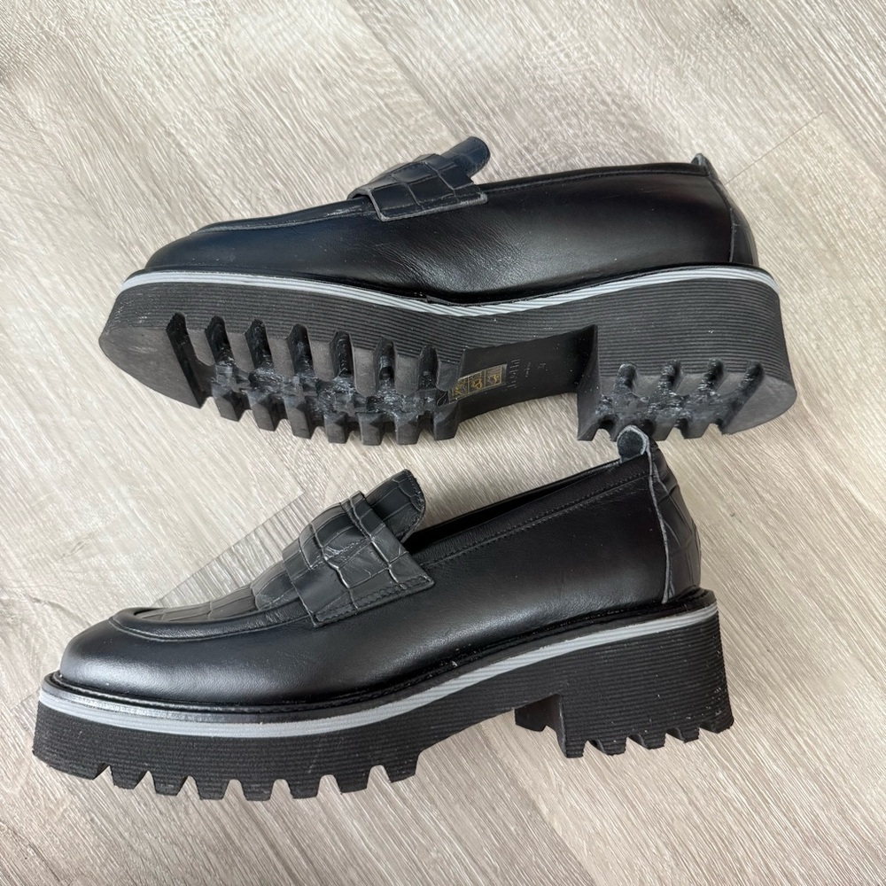 M.Gemi The Elsa Black Loafers Classic Croc Animal Shoes Leather Preppy 37 7 - Picture 4 of 10